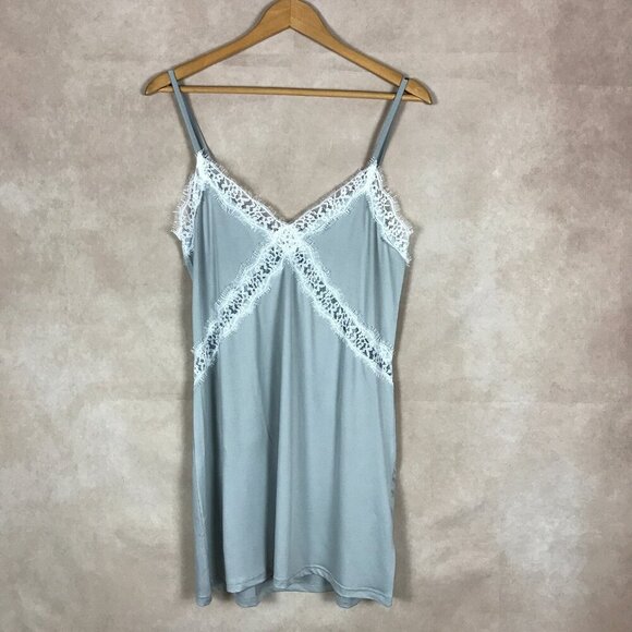Nanette Lepore Gray Nightgown Chemise with Lace Inset LARGE - Picture 2 of 8